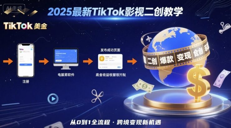 2025年最新TikTok影视二创教学，从注册到发布撸美金全流程，跨境变现新机遇——生财有道创业项目网