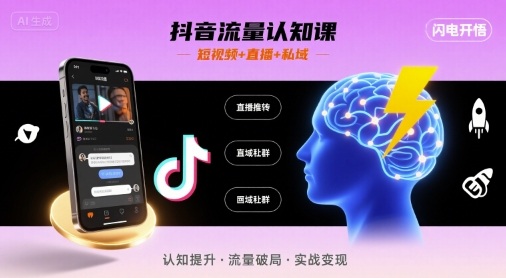 抖音流量认知课，短视频+直播+私域，认知提升，闪电开悟——生财有道创业项目网