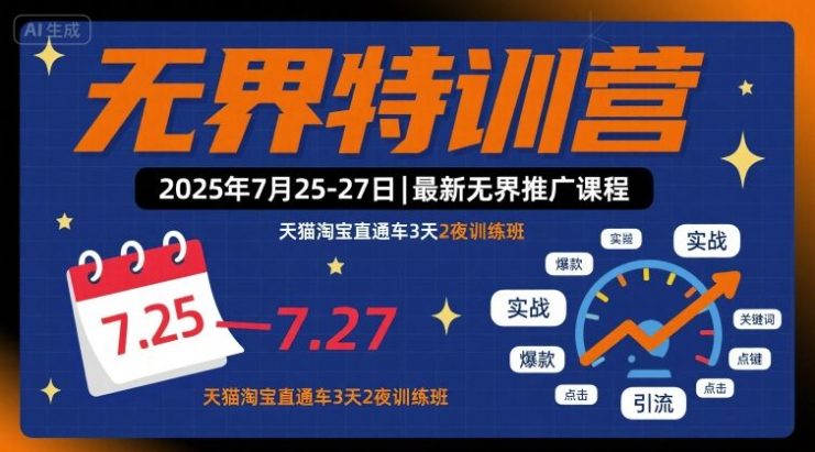无界特训营2025年7月25-27日，最新无界推广课程，天猫淘宝直通车3天2夜训练班——生财有道创业项目网