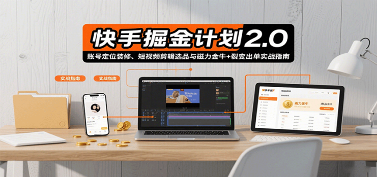 快手掘金计划2.0，账号定位装修、短视频剪辑选品与磁力金牛+裂变出单实战指南_生财有道创业网