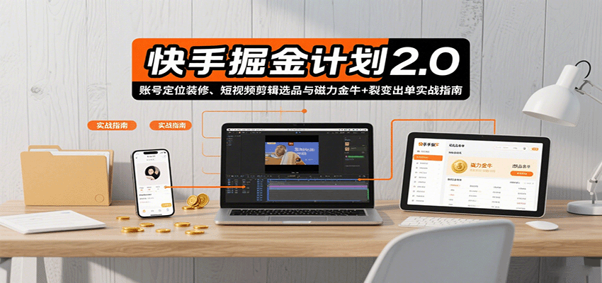 图片[1]-快手掘金计划2.0，账号定位装修、短视频剪辑选品与磁力金牛+裂变出单实战指南_生财有道创业网-生财有道