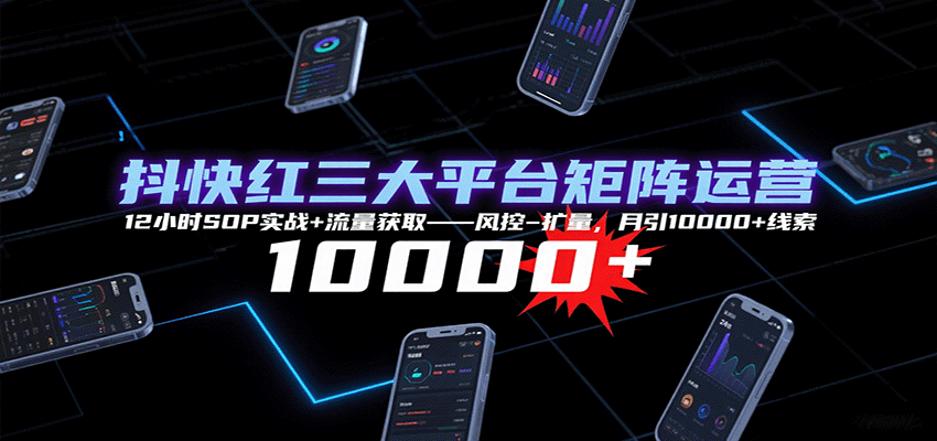 图片[1]-抖快红三大平台矩阵运营，12小时SOP实战+流量获取-风控-扩量，月引10000+线索_生财有道创业网-生财有道