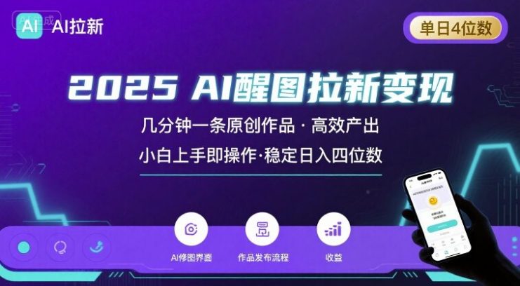2025最强AI醒图拉新，几分钟一条原创作品，单日收入4位数，小白也能上手操作——生财有道创业项目网