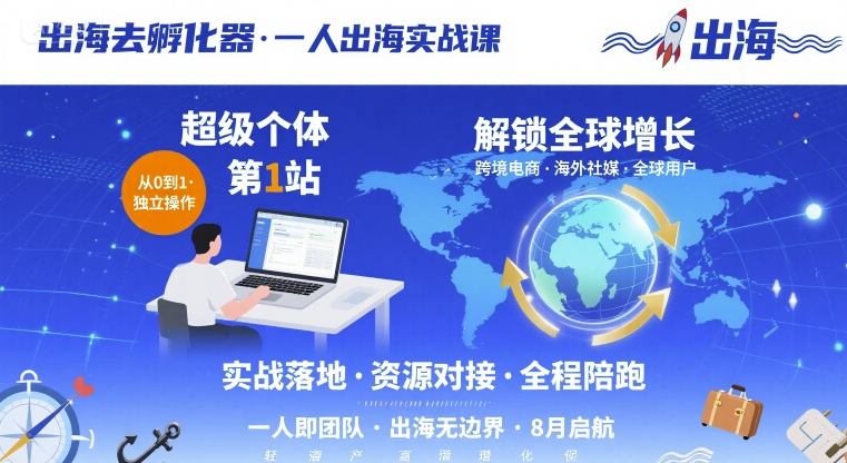 图片[1]-出海去孵化器，一人出海实战课，​超级个体第1站，解锁全球增长——生财有道创业项目网-生财有道