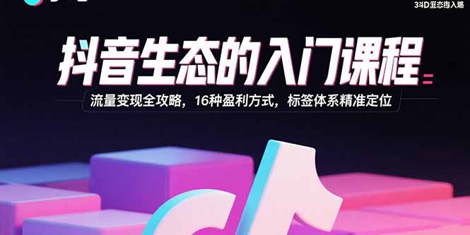 （15856期）抖音生态的入门课程：流量变现全攻略，16种盈利方式，标签体系精准定位_生财有道创业项目网