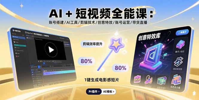 （15862期）AI+短视频全能课：账号搭建/AI工具/剪辑技术/创意特效/账号运营/带货直播_生财有道创业项目网