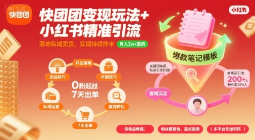 快团团变现玩法+小红书精准引流技巧，助你真正落地私域卖货，实现持续挣米——生财有道创业项目网