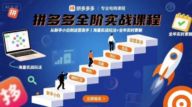 拼多多全阶实战课程，从新手小白到运营高手，海量实战玩法+全年实时更新【2025年9月更新】——生财有道创业项目网