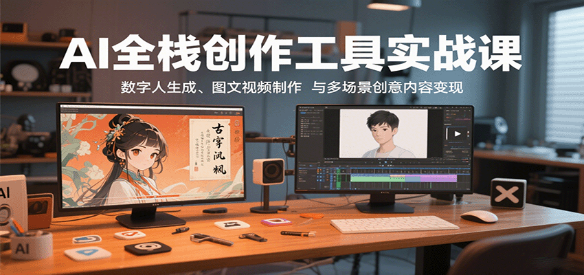 图片[1]-AI全栈创作工具实战课：数字人生成、图文视频制作与多场景创意内容变现_生财有道创业网-生财有道