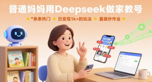 普通妈妈用Deepseek做家教号，条条热门，日变现1k+的玩法，直接抄作业——生财有道创业项目网