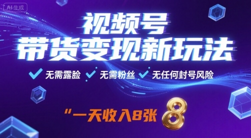 视频号带货变现新玩法，无需露脸，无需粉丝，无任何封号风险，一天收益8张【揭秘】——生财有道创业项目网