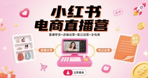 小红书电商直播营，直播带货+店铺运营+笔记运营=全电商——生财有道创业项目网