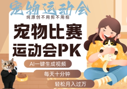 AI一键生成宠物比赛运动会PK视频，纯原创不用剪不用拍，每天十分钟，轻松月入过1W+——生财有道创业项目网