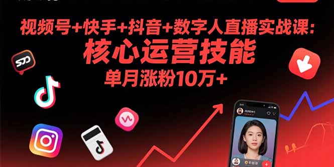 （15917期）视频号+快手+抖音+数字人直播实战课(9月)：核心运营技能，单月涨粉10万+_生财有道创业项目网