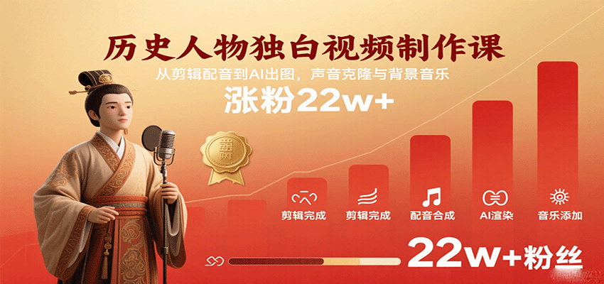 图片[1]-历史人物独白视频制作课，从剪辑配音到AI出图，声音克隆与背景音乐，涨粉22w+_生财有道创业网-生财有道