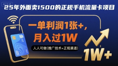 25年外面卖1500的正规手机流量卡项目，一单利润1张+，月入过1W，人人可做(推广技术+正规渠道)【揭秘】——生财有道创业项目网