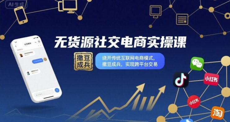无货源社交电商实操课，绕开传统互联网电商模式，撒豆成兵，实现跨平台交易——生财有道创业项目网