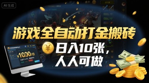 游戏全自动打金搬砖，日入10张，人人可做，纯干货，长期稳定收益项目【揭秘】——生财有道创业项目网
