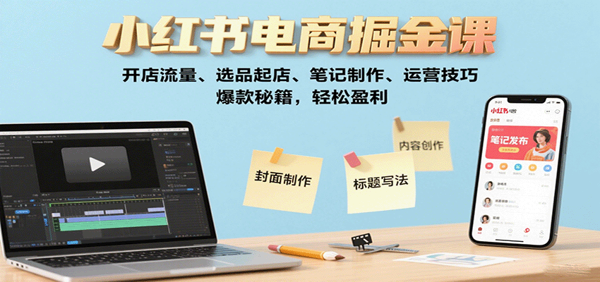 图片[1]-小红书电商掘金课：开店流量、选品起店、笔记制作、运营技巧，爆款秘籍，轻松盈利_生财有道创业网-生财有道