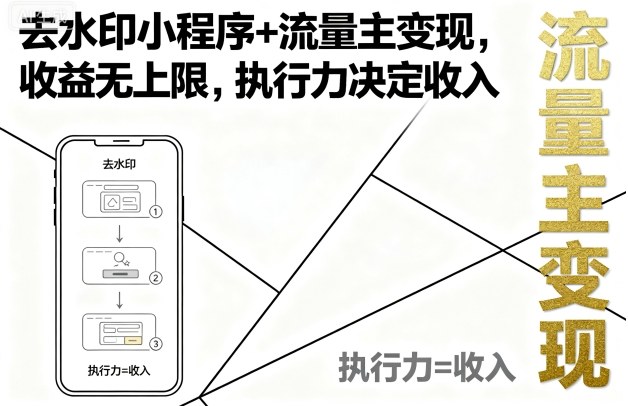 去水印小程序+流量主变现，收益无上限，执行力决定收入——生财有道创业项目网
