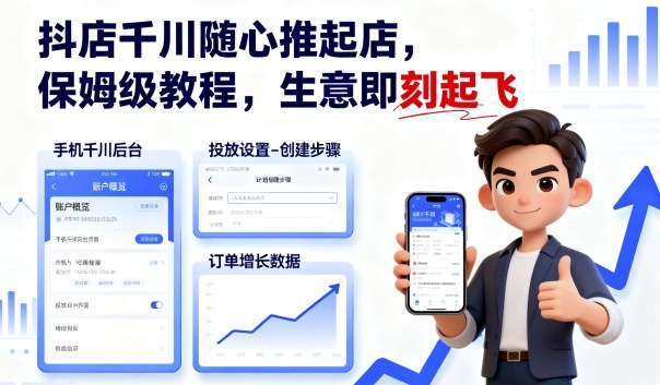 抖店千川随心推起店，保姆级教程，生意即刻起飞——生财有道创业项目网