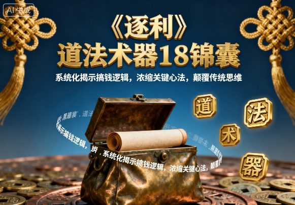 《逐利》道法术器18锦囊，系统化揭示搞钱逻辑，浓缩关键心法，颠覆传统思维——生财有道创业项目网