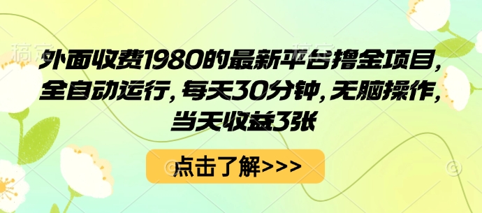 外面收费1980的最新平台撸金项目，全自动运行，每天30分钟，无脑操作，当天收益3张【揭秘】——生财有道创业项目网