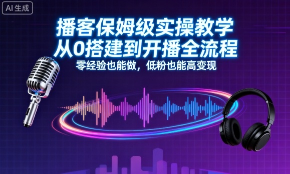 播客保姆级实操教学，从0搭建到开播全流程，零经验也能做，低粉也能高变现——生财有道创业项目网