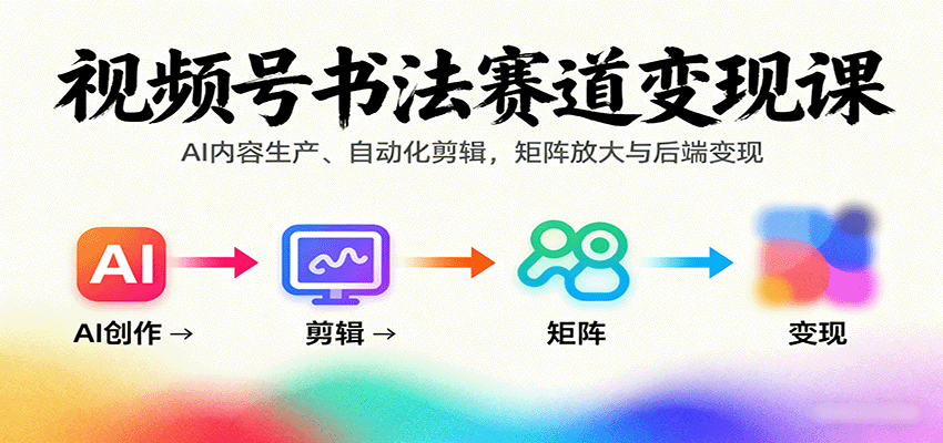 图片[1]-视频号书法赛道变现课：AI内容生产、自动化剪辑，矩阵放大与后端变现_生财有道创业网-生财有道