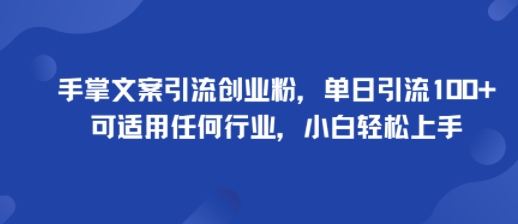 手掌文案引流创业粉，单日引流100+，可适用任何行业，小白轻松上手——生财有道创业项目网