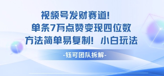 视频号发财赛道单条7W点赞变现四位数方法简单易复制小白玩法——生财有道创业项目网