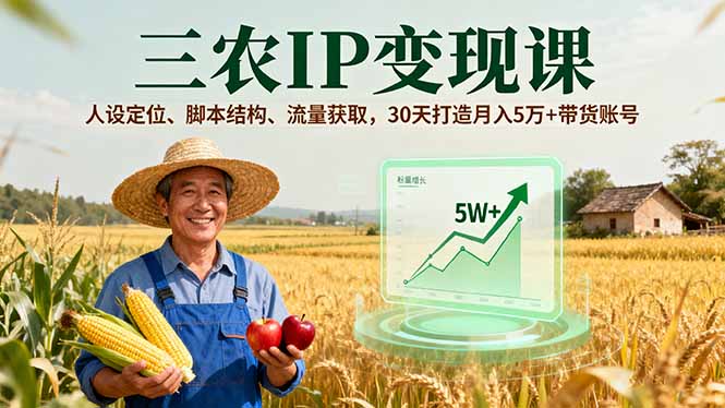 （16044期）三农IP变现课，人设定位、脚本结构、流量获取，30天打造月入5万+带货账号_生财有道创业项目网
