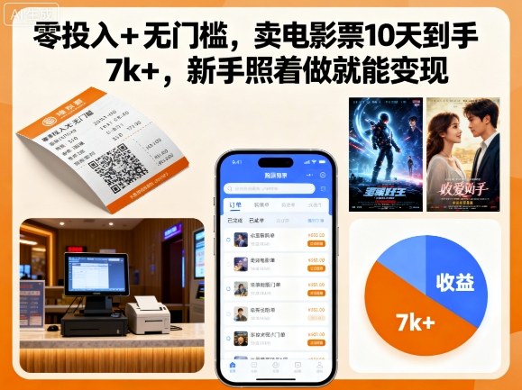 图片[1]-零投入+无门槛，卖电影票10天到手7k+，新手照着做就能变现【揭秘】——生财有道创业项目网-生财有道