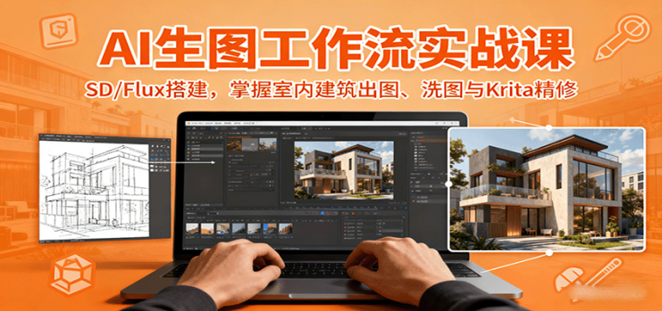 AI生图工作流实战课：SD/Flux搭建，掌握室内建筑出图、洗图与Krita精修_生财有道创业网