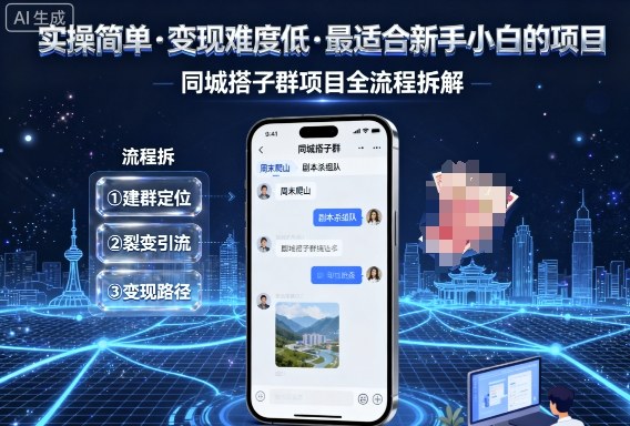 实操简单，变现难度低，最适合新手小白做的项目，每天轻松收入3张，同城搭子群项目全流程拆解——生财有道创业项目网