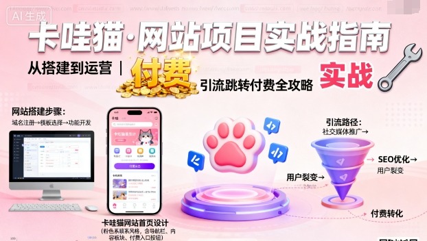 卡哇猫·网站项目，网站搭建与运营以及引流跳转付费——生财有道创业项目网