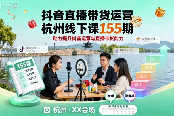 抖音直播带货运营杭州线下课155期，助力提升抖音运营与直播带货能力——生财有道创业项目网