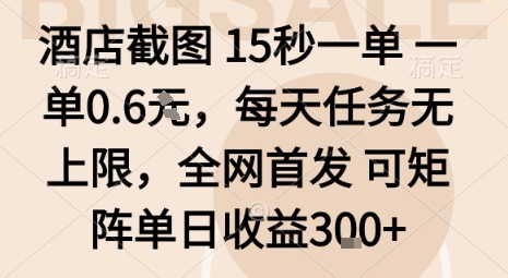 酒店截图15秒一单,一单0.6米,每天任务无上限,全网首发可矩阵单日收益3张【揭秘】——生财有道创业项目网