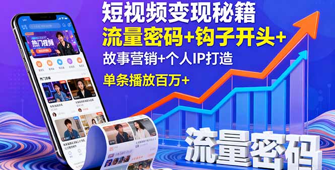 （16079期）短视频变现秘籍，流量密码+钩子开头+故事营销+个人IP打造，单条播放百万+_生财有道创业项目网