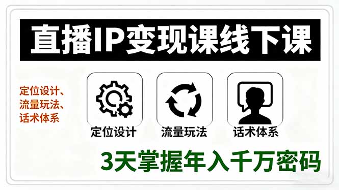 （16065期）直播IP变现课线下课，定位设计、流量玩法、话术体系，3天掌握年入千万密码_生财有道创业项目网