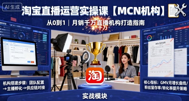 淘宝直播运营实操课【MCN机构】，从0到1做一家月销千W的直播机构——生财有道创业项目网