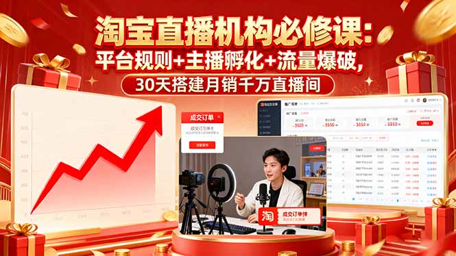 （16087期）淘宝直播机构必修课：平台规则/主播孵化/流量爆破,30天搭建月销千万直播间_生财有道创业项目网