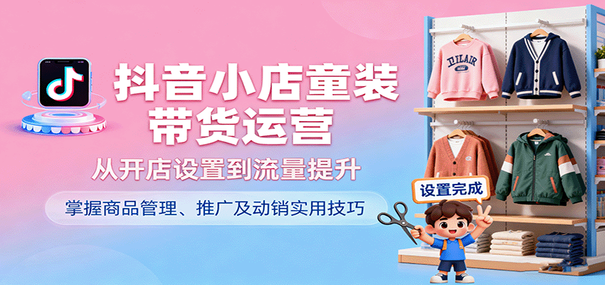 图片[1]-抖音小店童装带货运营，从开店设置到流量提升，掌握商品管理、推广及动销实用技巧_生财有道创业网-生财有道