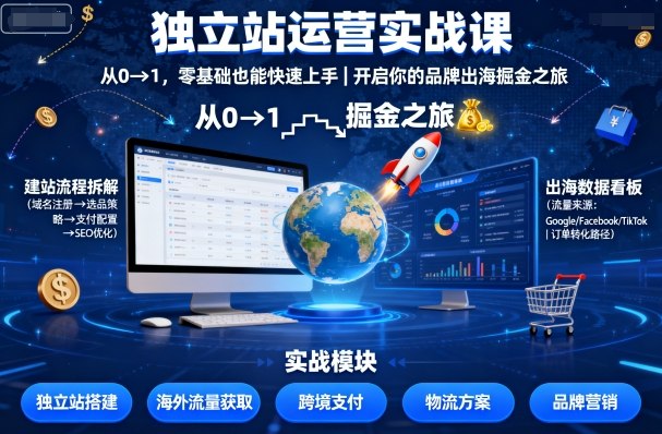 独立站运营实战课，​从0到1，零基础也能快速上手，开启你的品牌出海掘金之旅——生财有道创业项目网