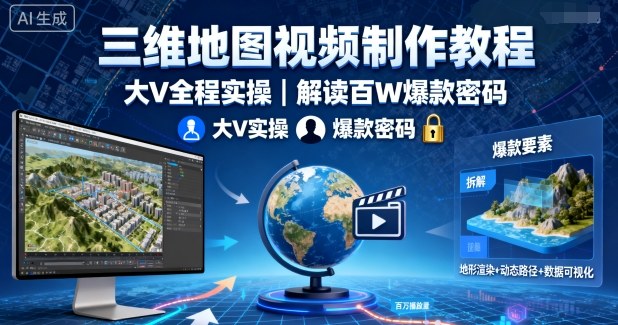 三维地图视频制作教程，大V全程实操，解读百W爆款密码——生财有道创业项目网