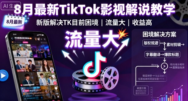 8月最新TikTok影视解说教学，新版解决TK目前困境，流量大，收益高——生财有道创业项目网