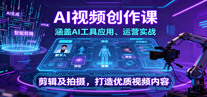 图片[1]-AI视频创作课，涵盖AI工具应用、运营实战、剪辑及拍摄，打造优质视频内容_生财有道创业网-生财有道