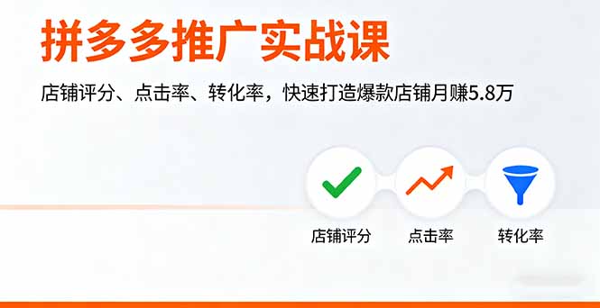 （16115期）拼多多推广实战课，店铺评分、点击率、转化率，快速打造爆款店铺月赚5.8万_生财有道创业项目网