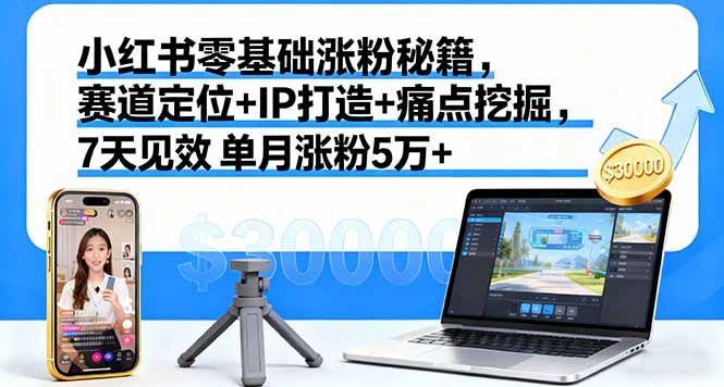 （16158期）小红书零基础涨粉秘籍，赛道定位+IP打造+痛点挖掘，7天见效 单月涨粉5万+_生财有道创业项目网
