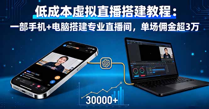 （16156期）低成本虚拟直播搭建教程：一部手机+电脑搭建专业直播间，单场佣金超3万_生财有道创业项目网